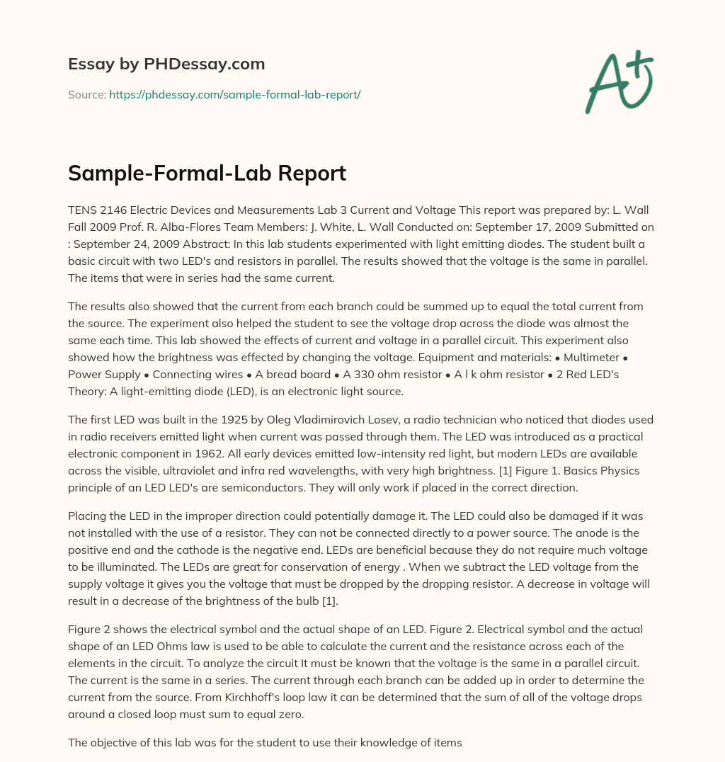 Sample-Formal-Lab Report essay