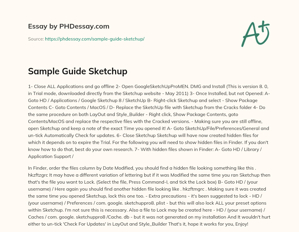 Sample Guide Sketchup essay