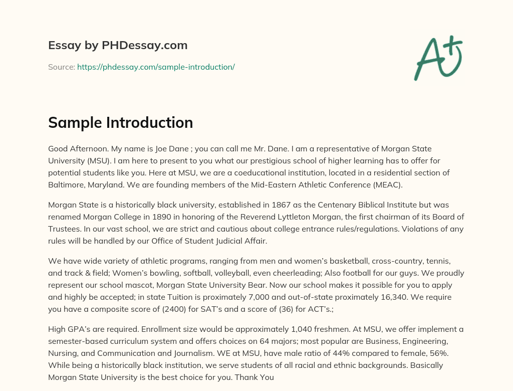 Sample Introduction essay