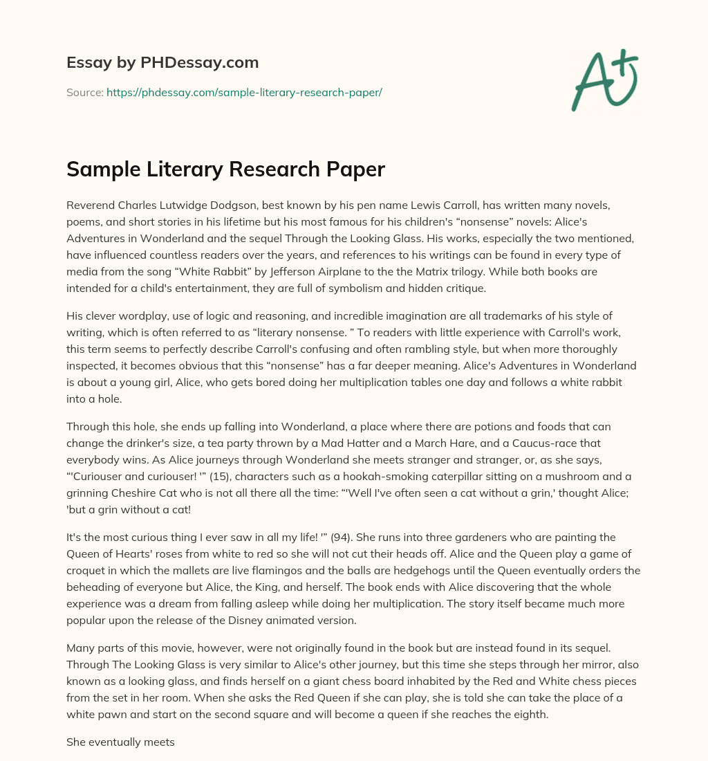 sample literary research papers