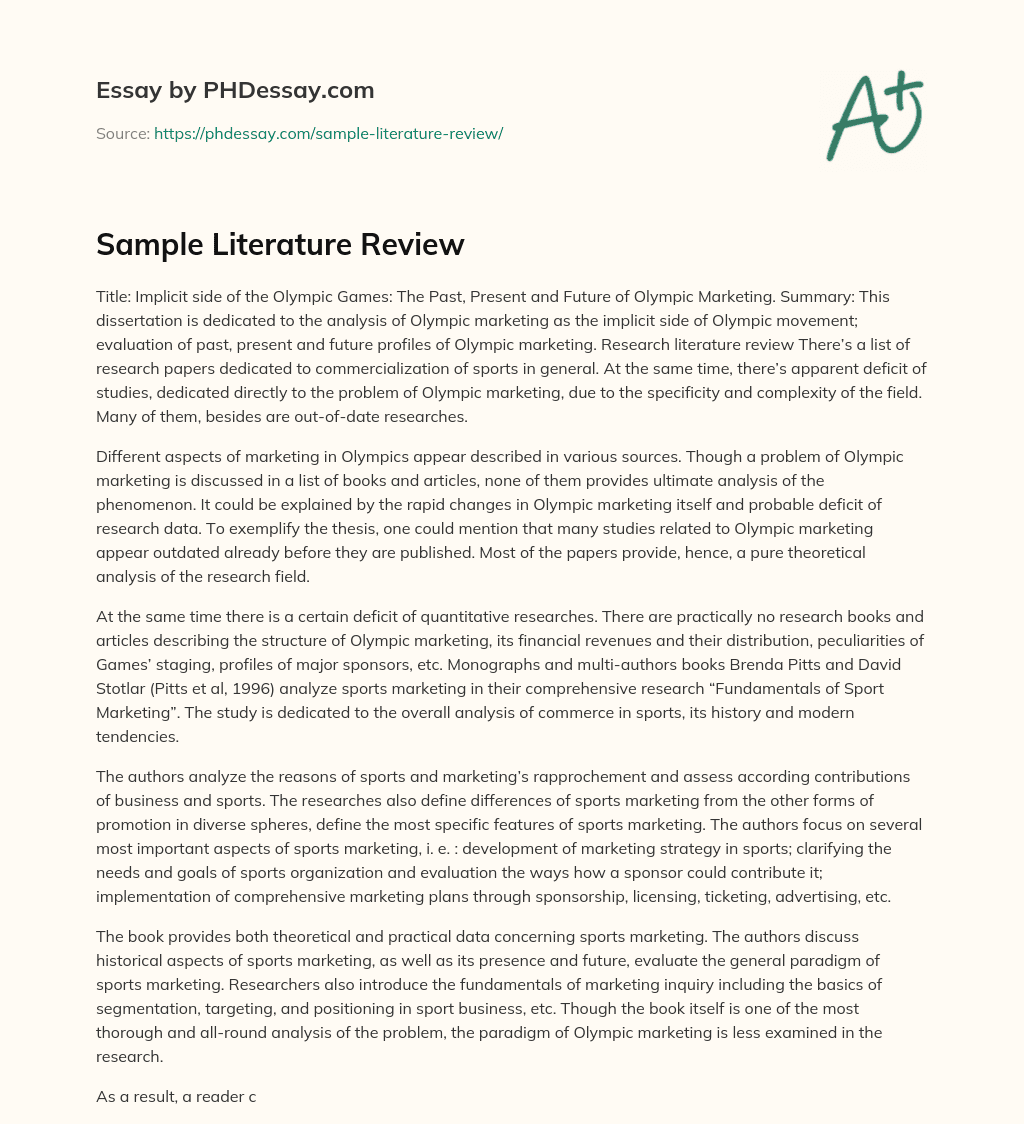 Sample Literature Review essay
