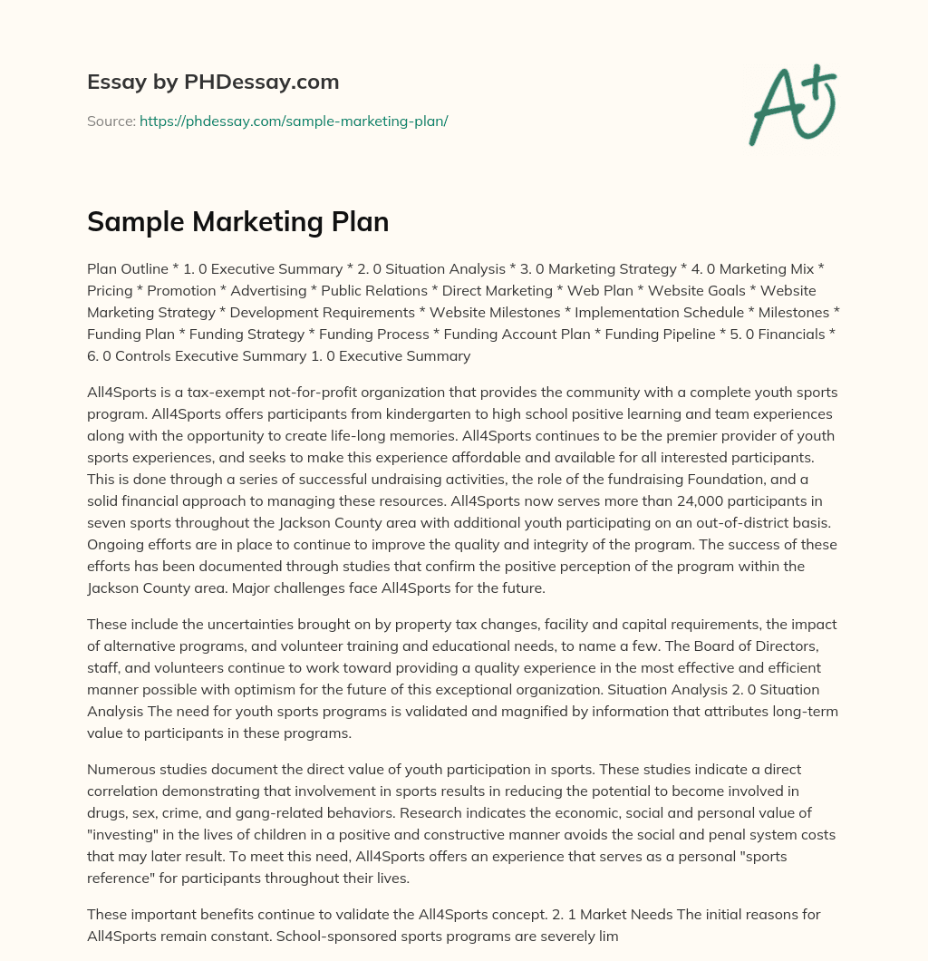 Sample Marketing Plan essay