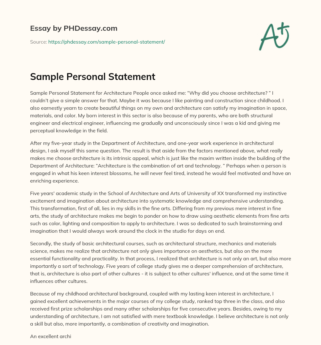 Sample Personal Statement (500 Words) - PHDessay.com