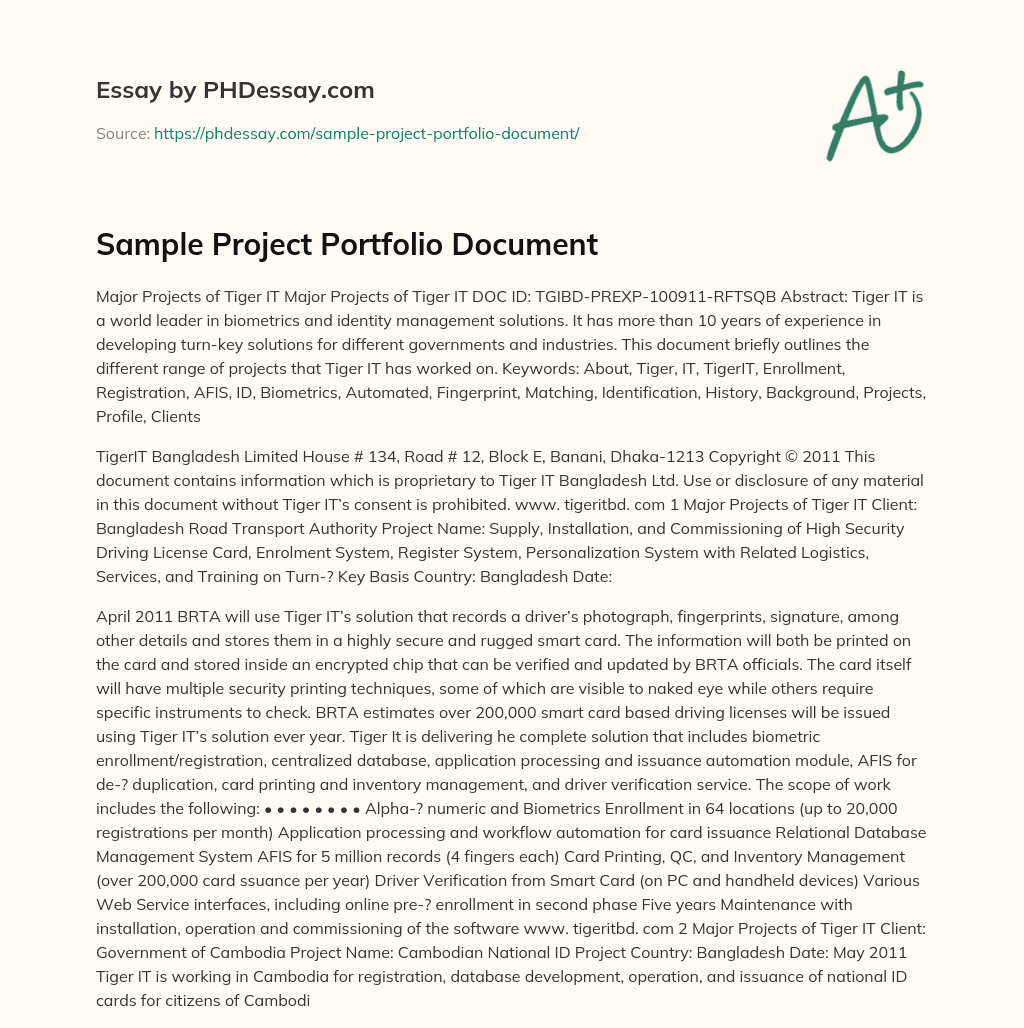 Sample Project Portfolio Document