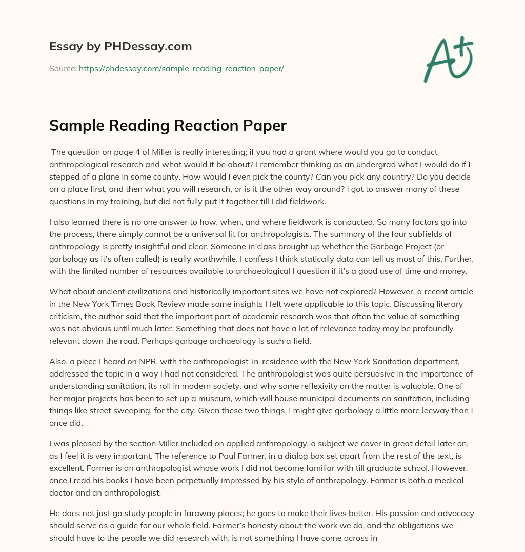 Sample Reading Reaction Paper