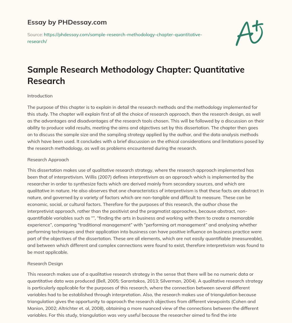 Sample Research Methodology Chapter: Quantitative Research essay