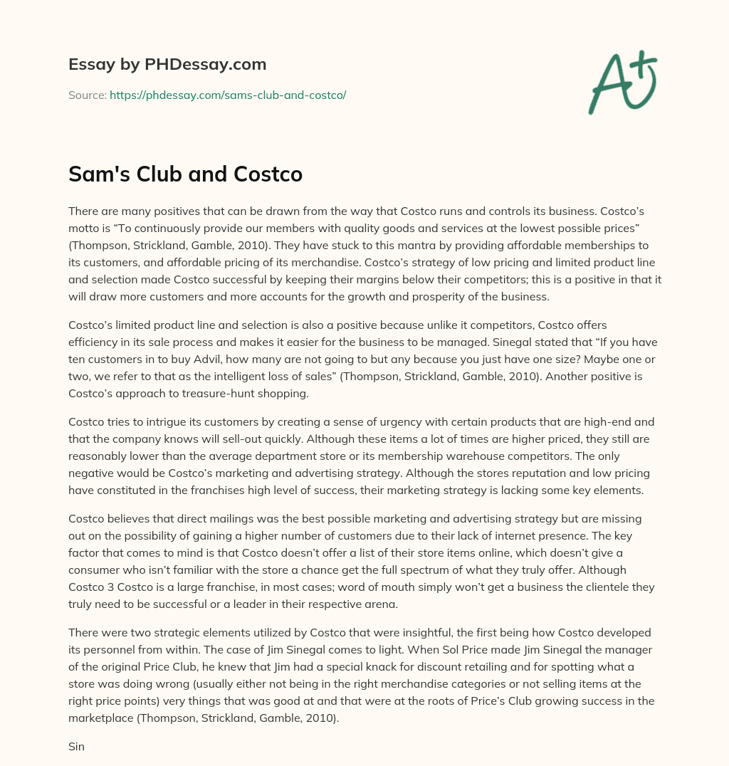 Sam’s Club and Costco essay