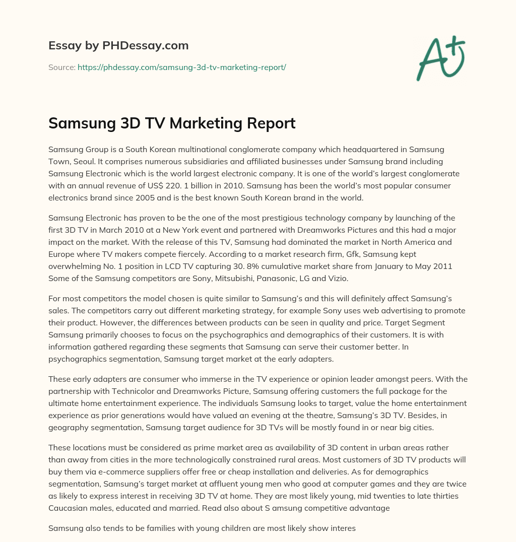 Samsung 3D TV Marketing Report