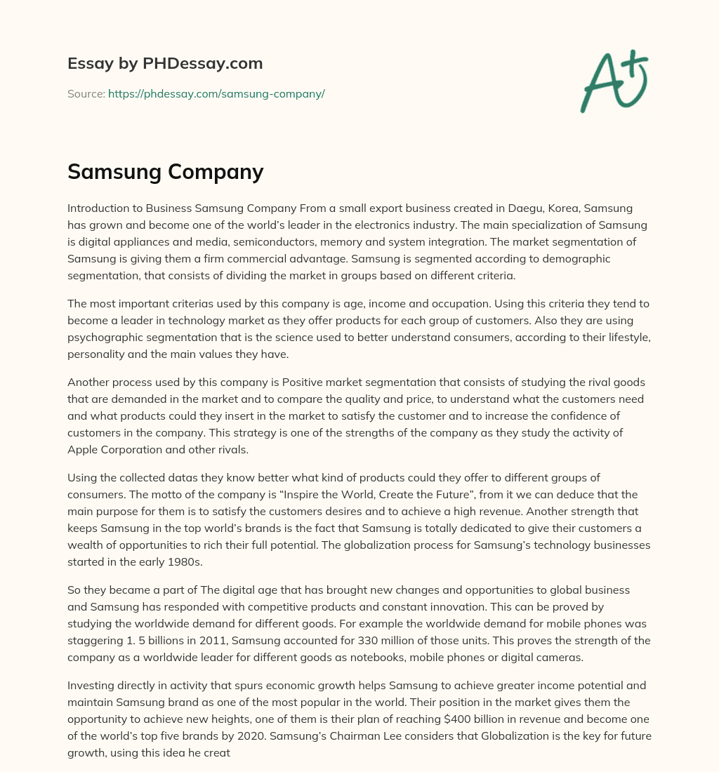 Samsung Company essay