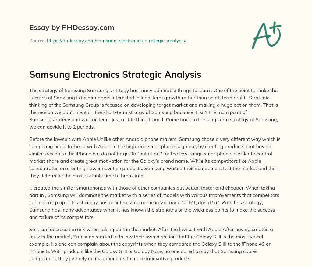 Samsung Electronics Strategic Analysis essay