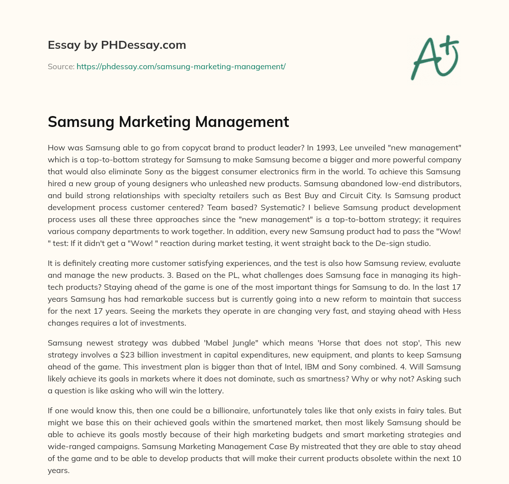 Samsung Marketing Management essay