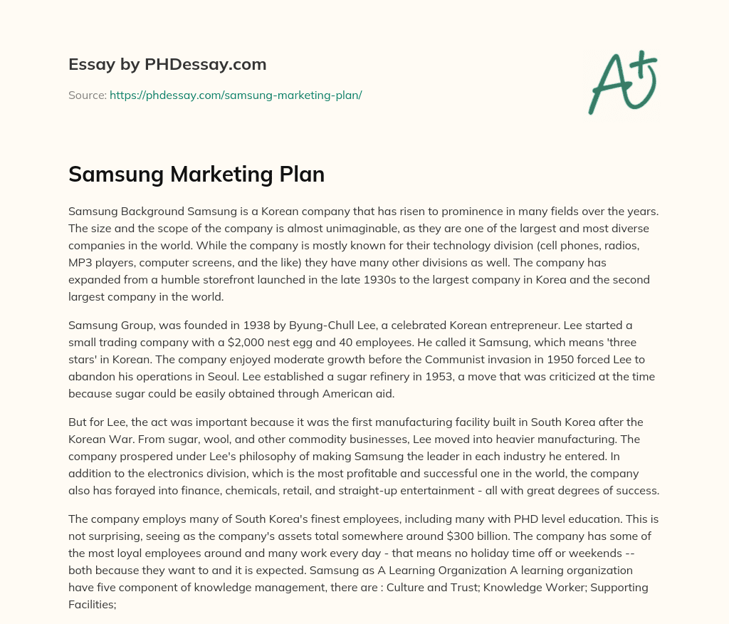 Samsung Marketing Plan essay