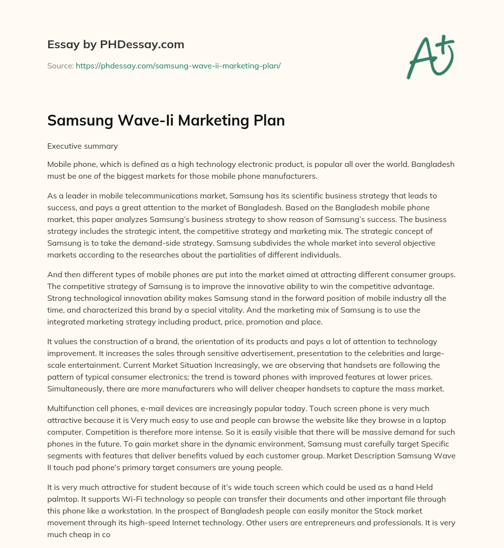 Samsung Wave-Ii Marketing Plan essay