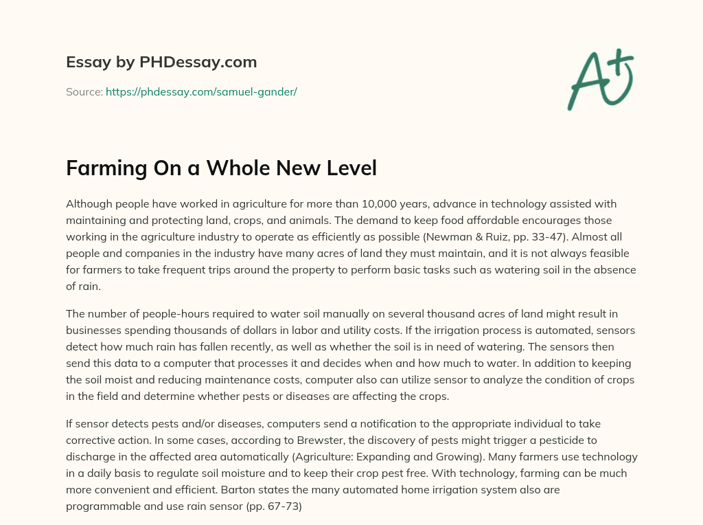 Advancements in Agricultural Technology for Efficient and Automated Farming essay