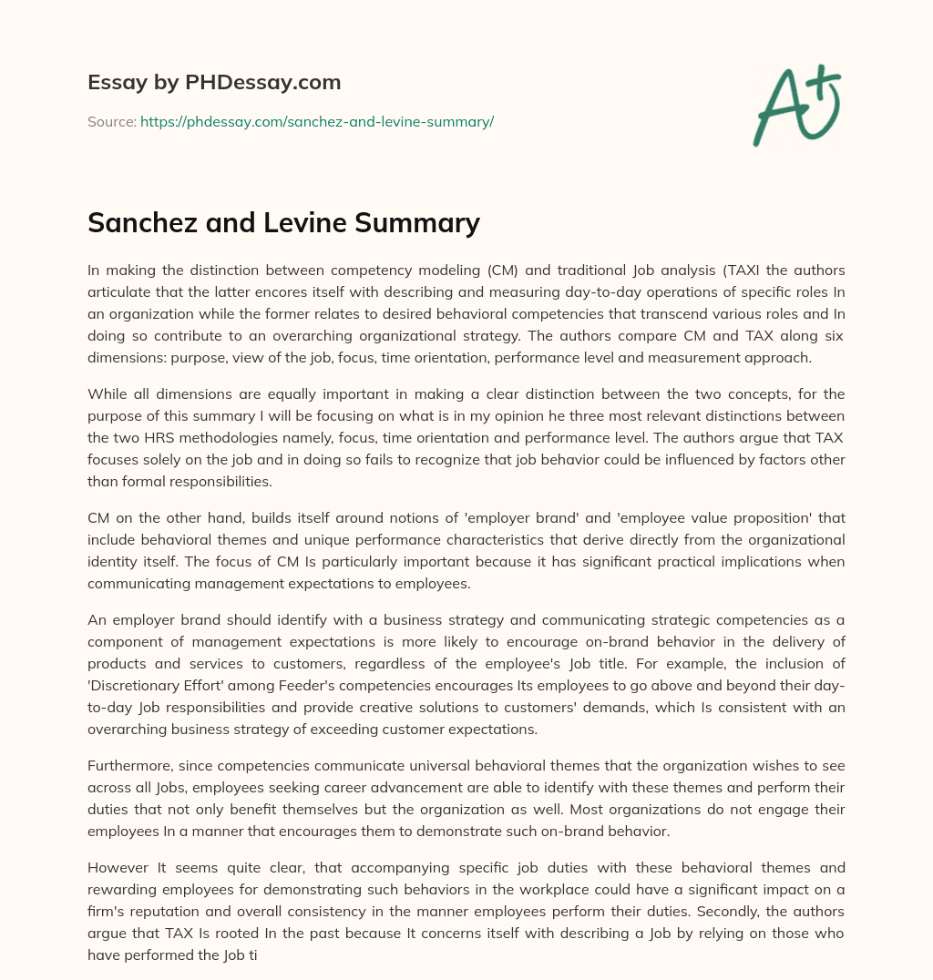 Sanchez and Levine Summary essay