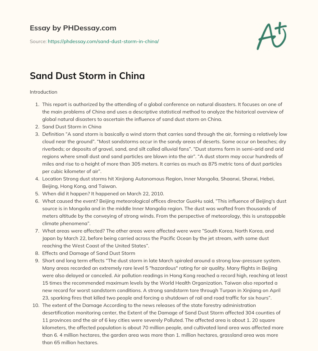 Sand Dust Storm in China essay