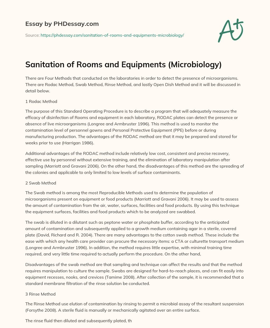 Sanitation of Rooms and Equipments (Microbiology) essay