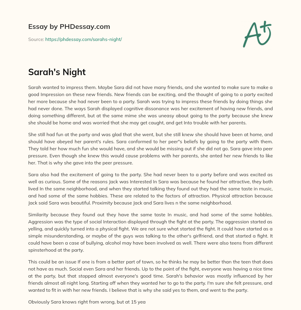 Sarah’s Night essay