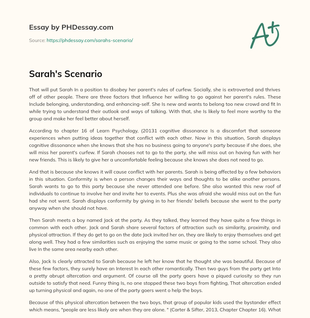 Sarah’s Scenario essay