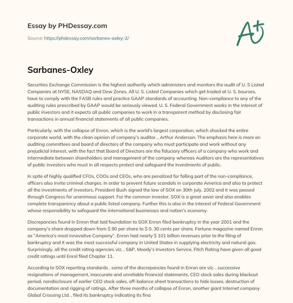 Sarbanes-Oxley essay
