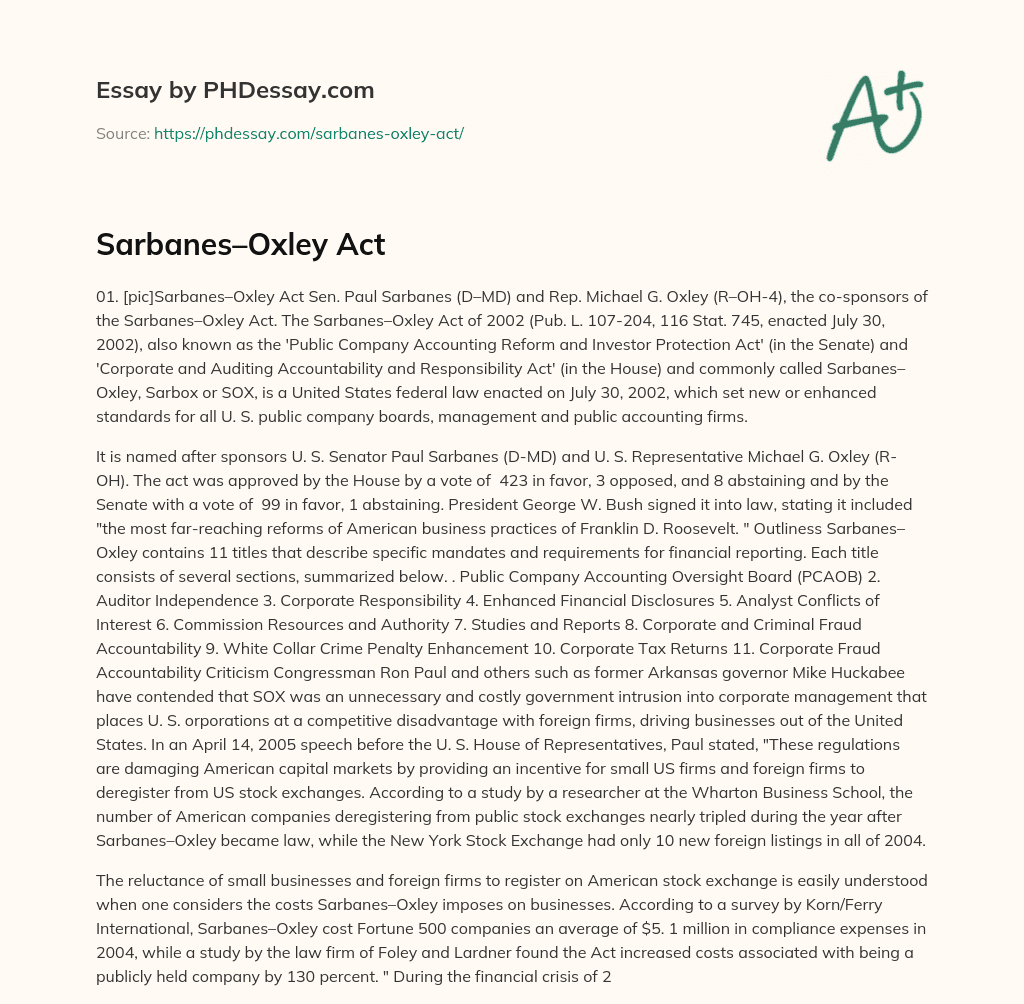 Sarbanes–Oxley Act essay