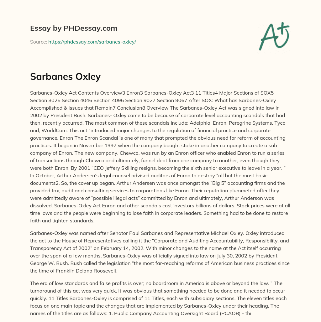 Sarbanes-Oxley Act Contents essay