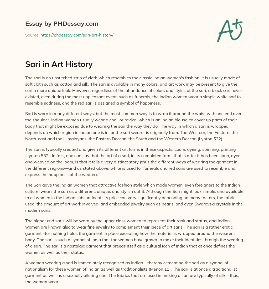 Sari in Art History essay