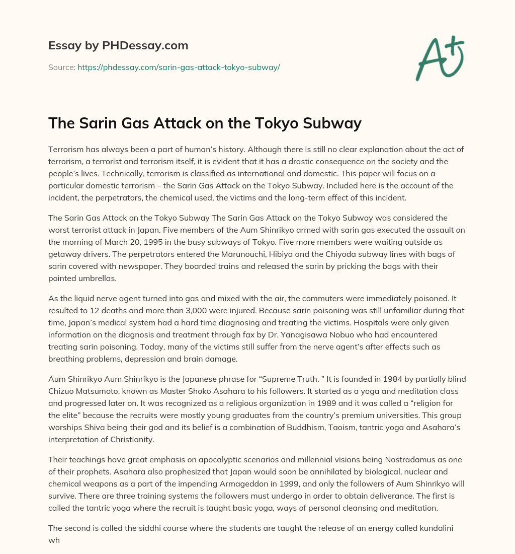 The Sarin Gas Attack on the Tokyo Subway essay