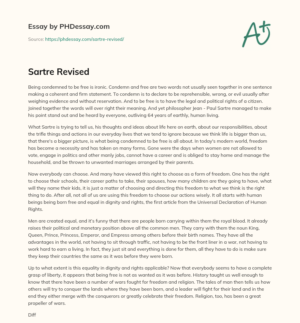 Sartre Revised essay