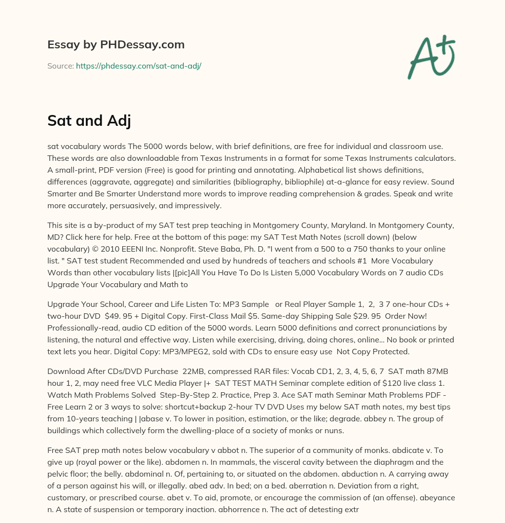 Free SAT Vocabulary Words for Improved Reading and Writing Skills essay