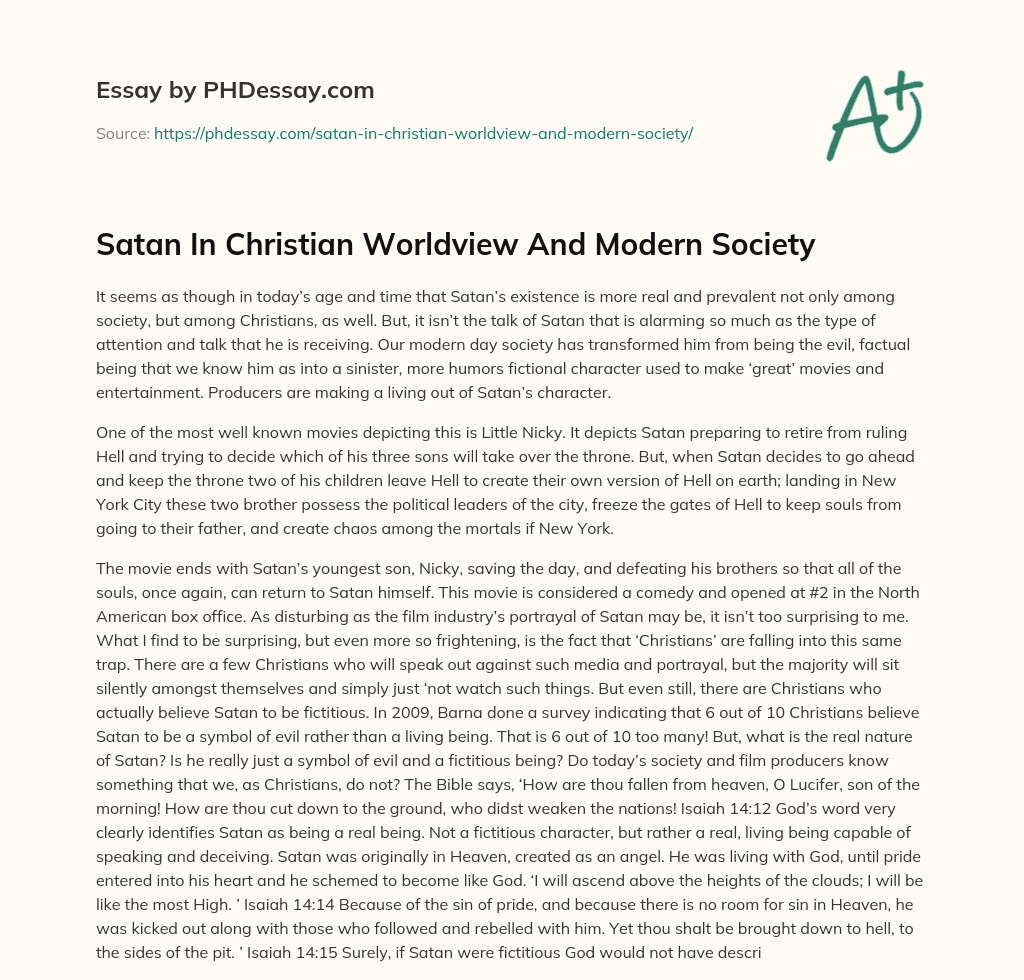 Satan In Christian Worldview And Modern Society essay