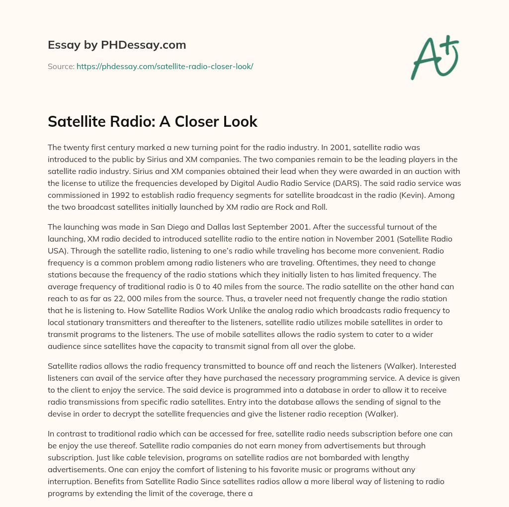 Satellite Radio: A Closer Look essay