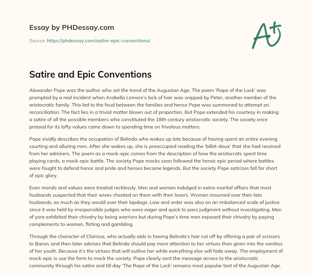 Satire and Epic Conventions essay