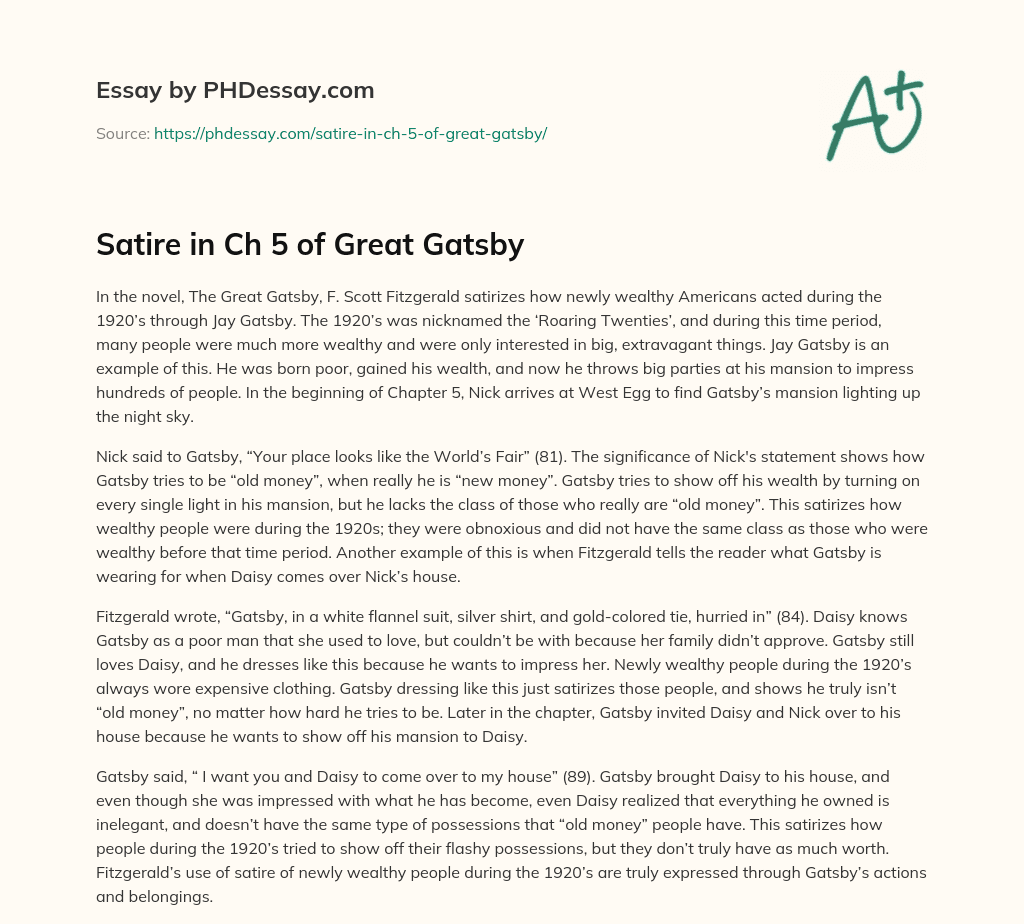 Satire in Ch 5 of Great Gatsby essay
