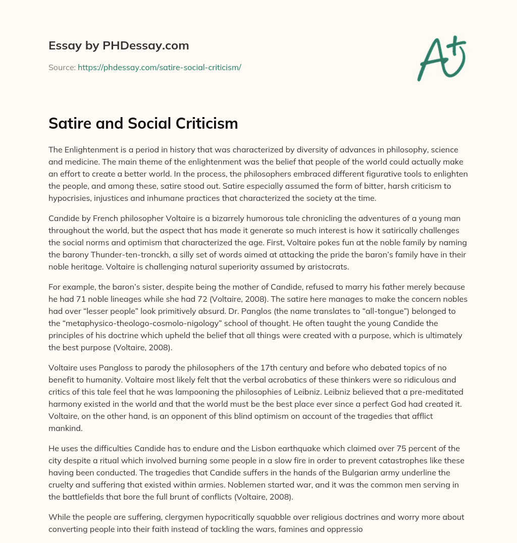 Satire and Social Criticism essay