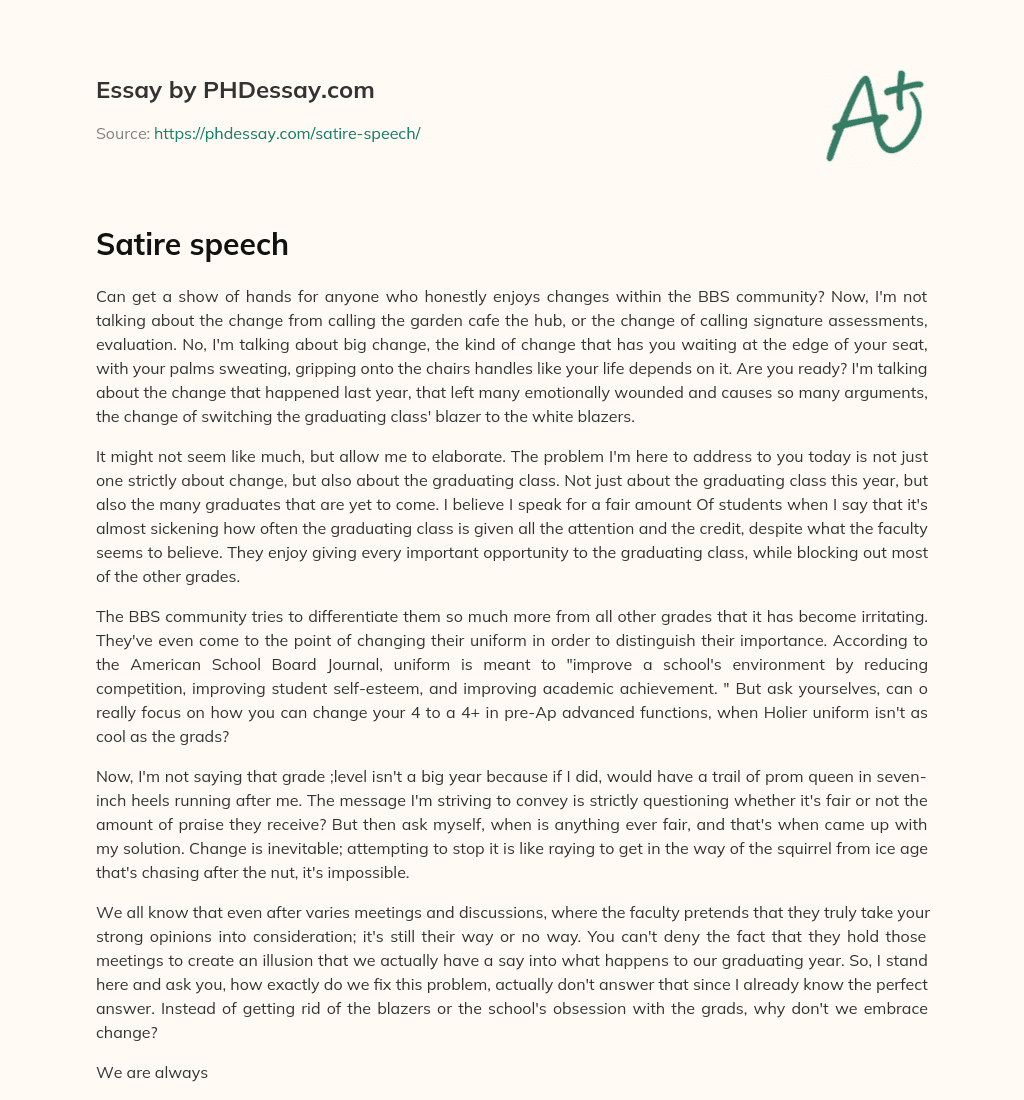 Satire speech essay