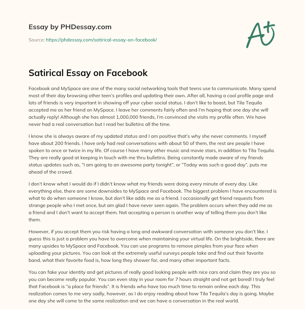 Satirical Essay on Facebook essay