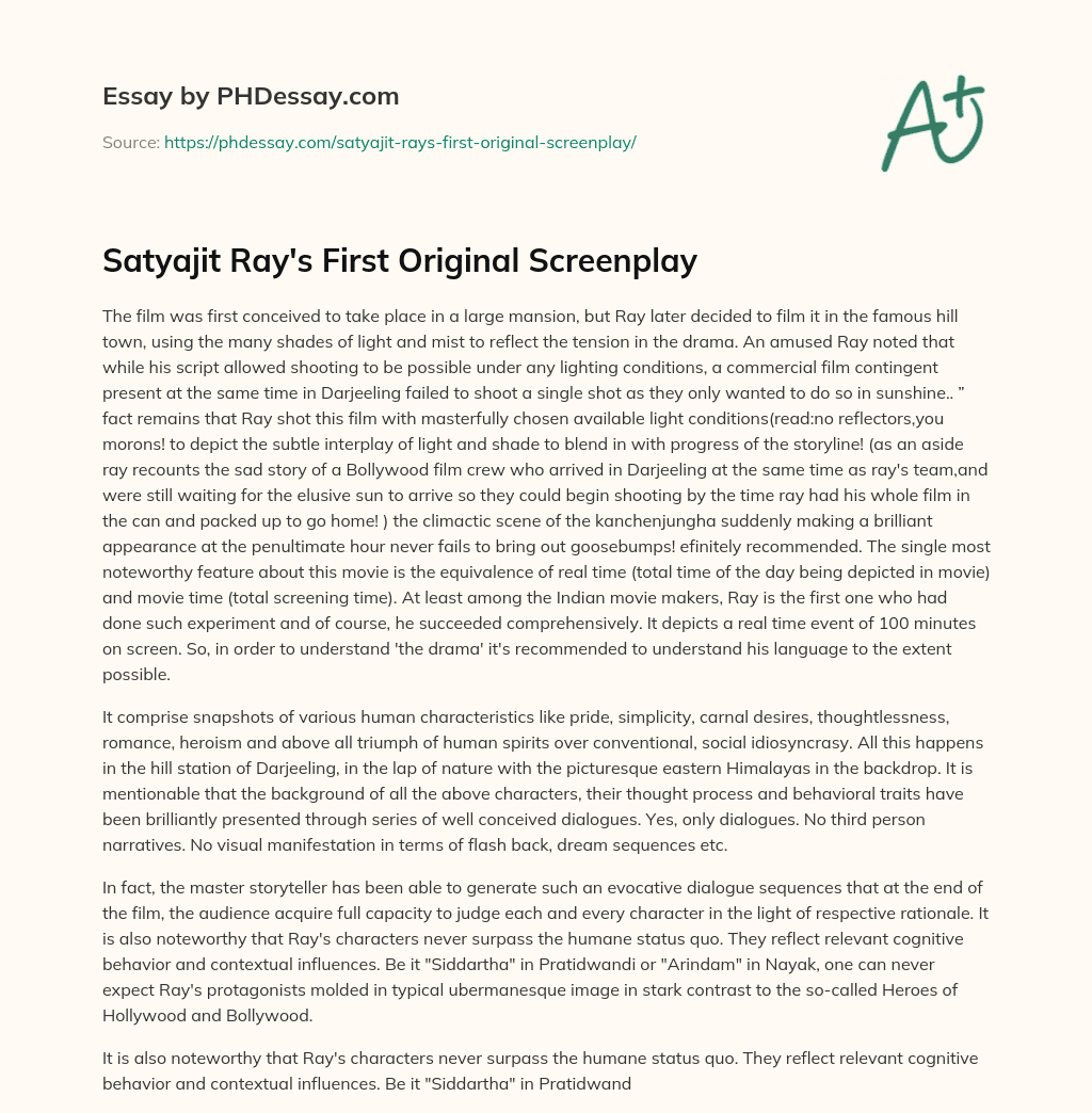 Satyajit Ray’s First Original Screenplay essay