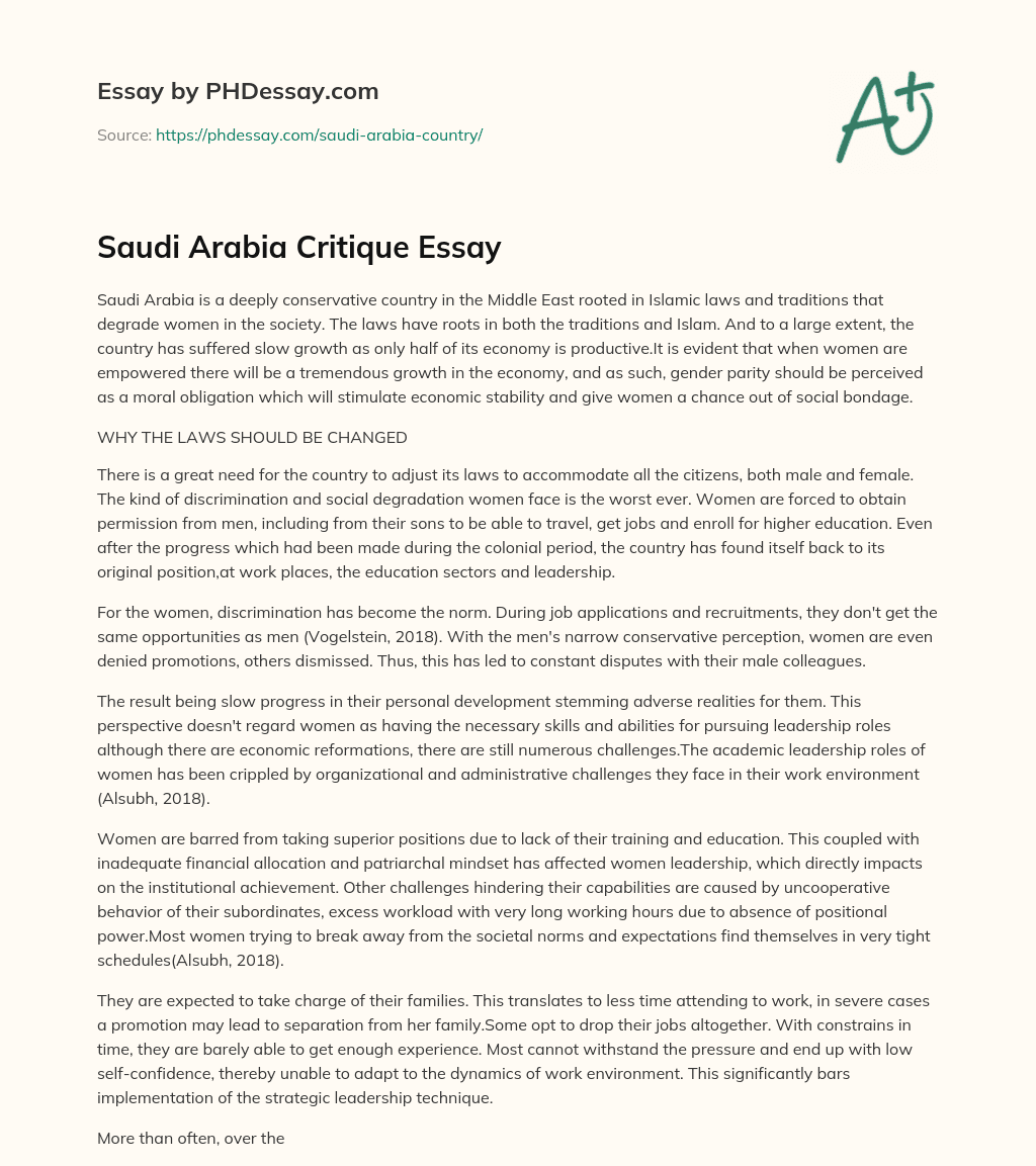 Saudi Arabia Critique Essay essay