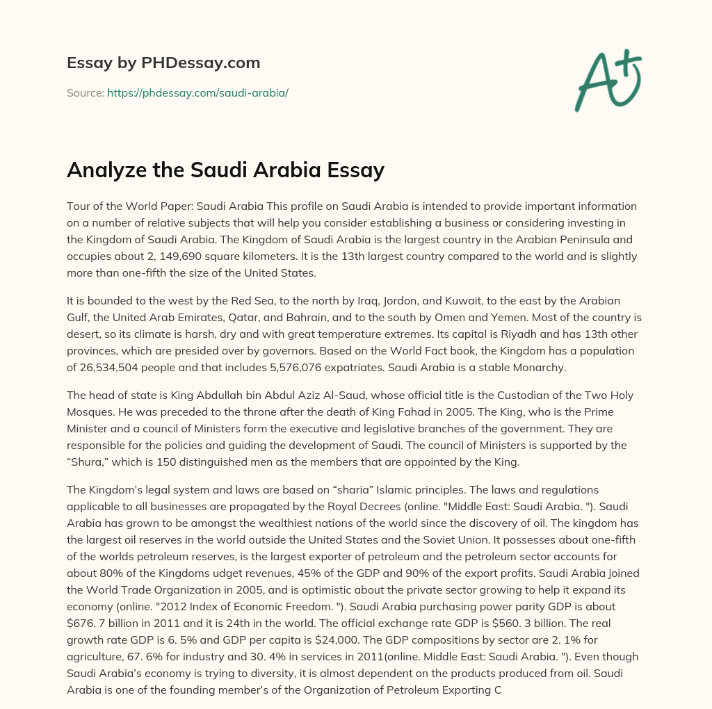 Analyze the Saudi Arabia Essay essay