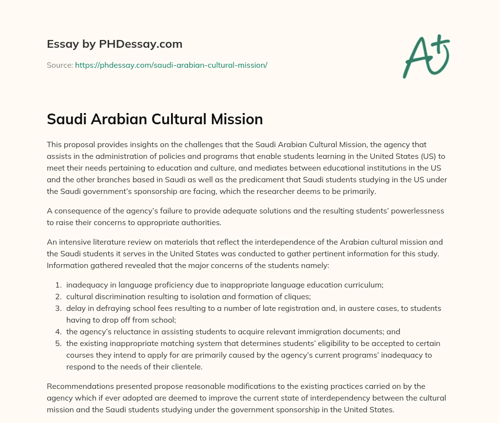 Saudi Arabian Cultural Mission essay