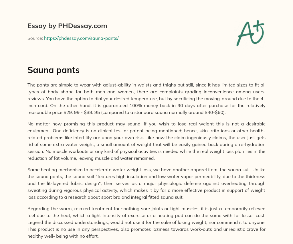 Product Review: Sauna Pants for Weight Loss essay