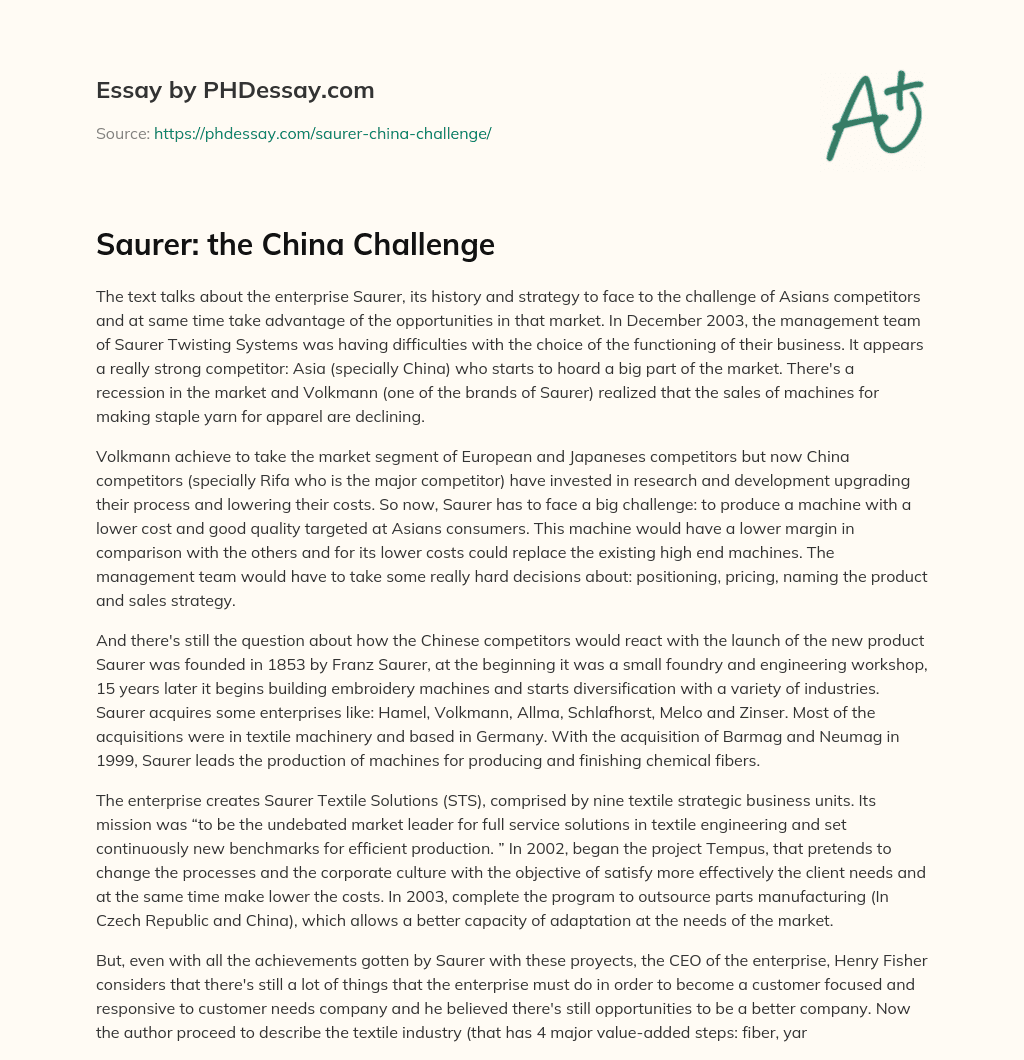 Saurer: the China Challenge essay