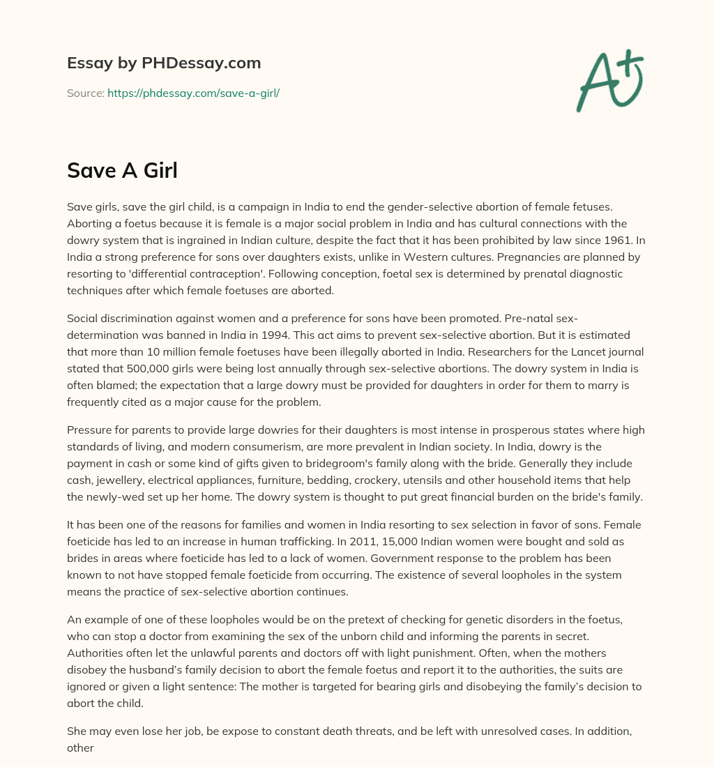Save A Girl essay