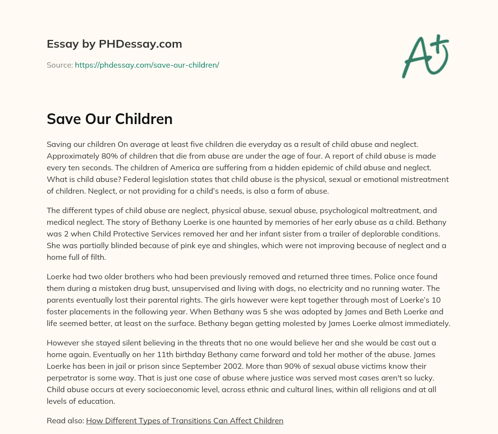 Save Our Children essay