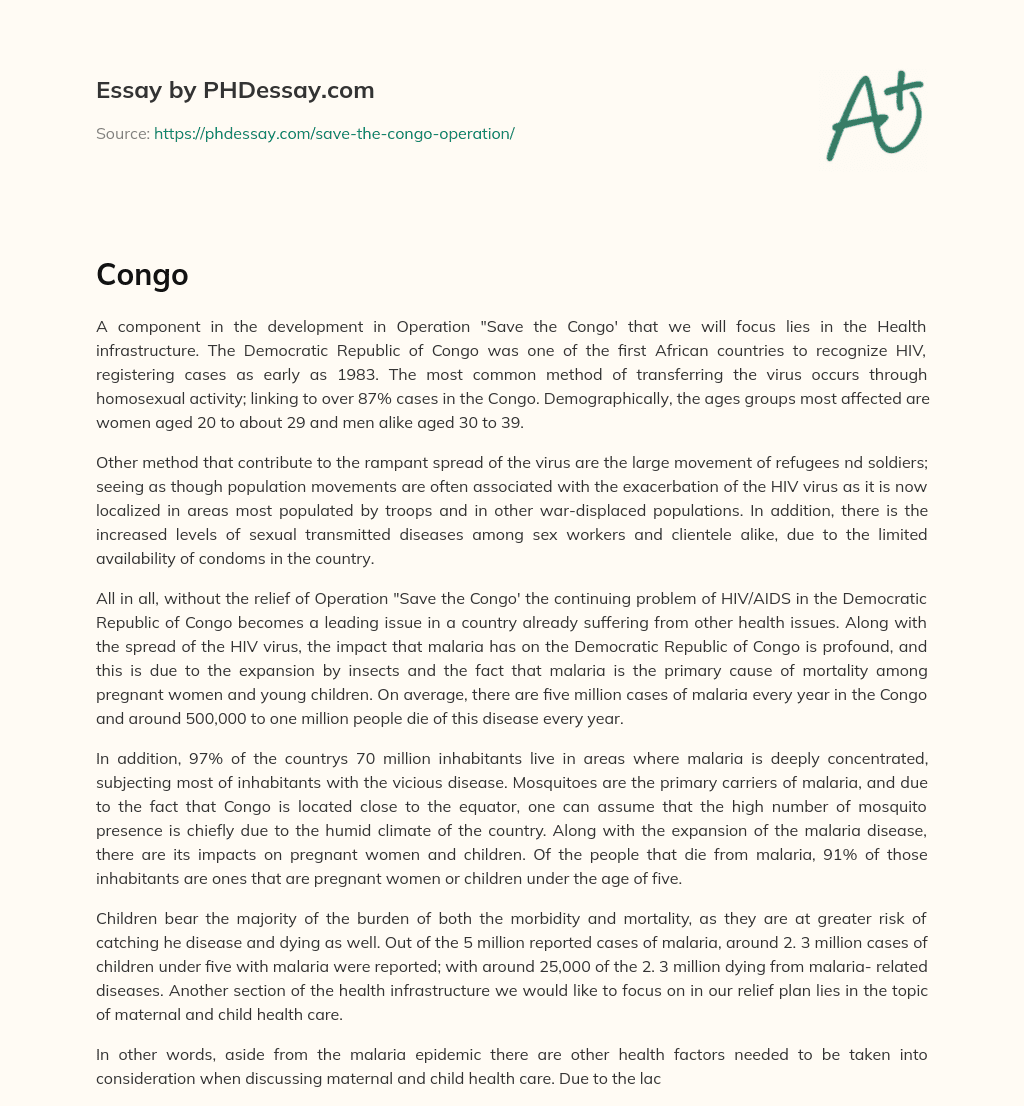 Health Infrastructure and HIV/AIDS in the Democratic Republic of Congo essay