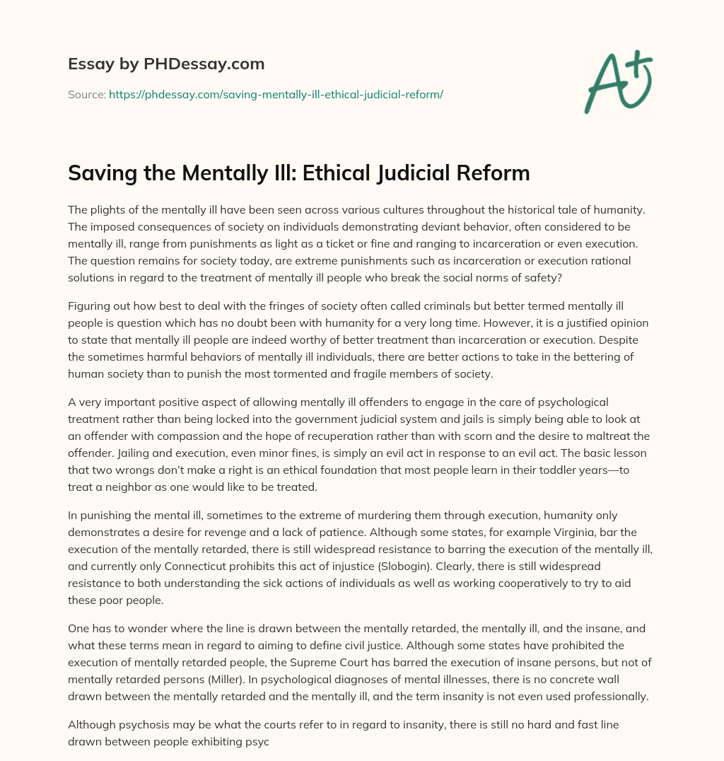 Saving the Mentally Ill: Ethical Judicial Reform essay