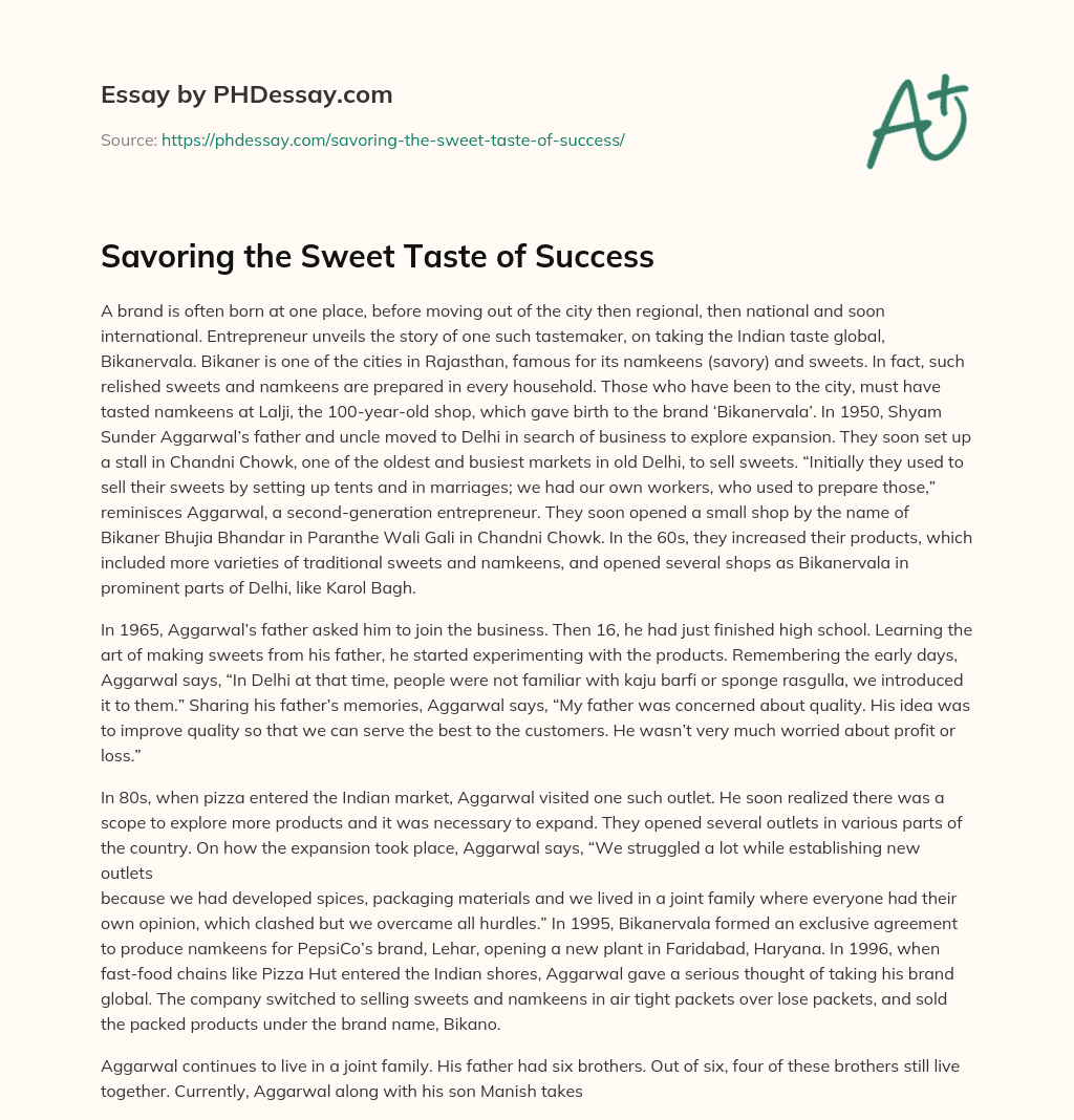 Savoring the Sweet Taste of Success essay