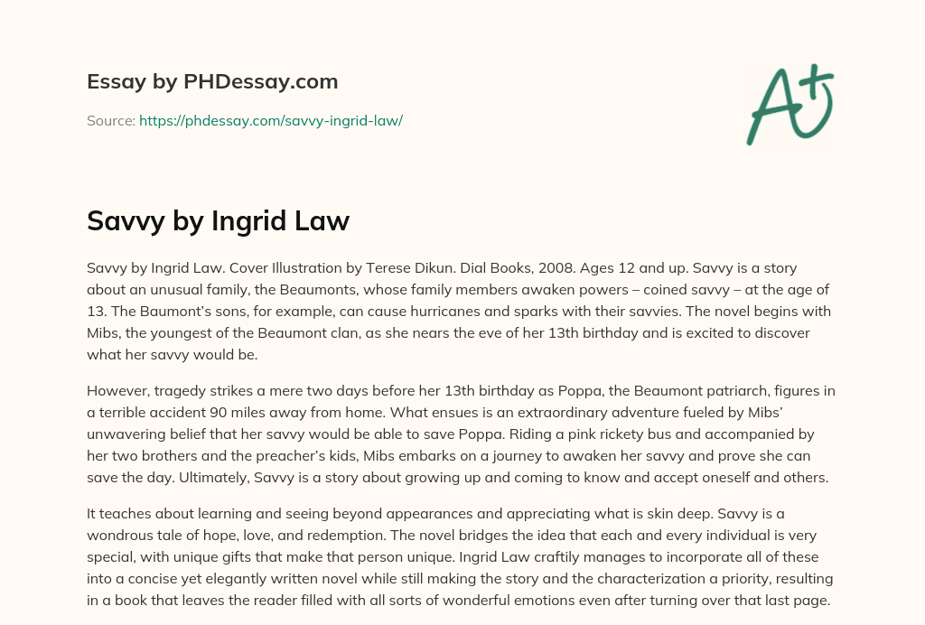 Savvy by Ingrid Law essay
