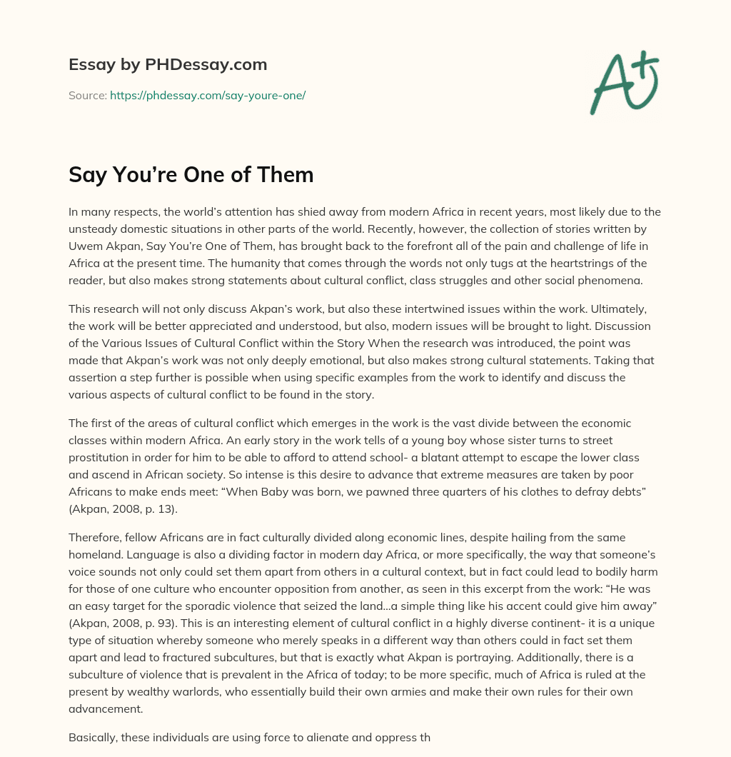 Say You’re One of Them essay